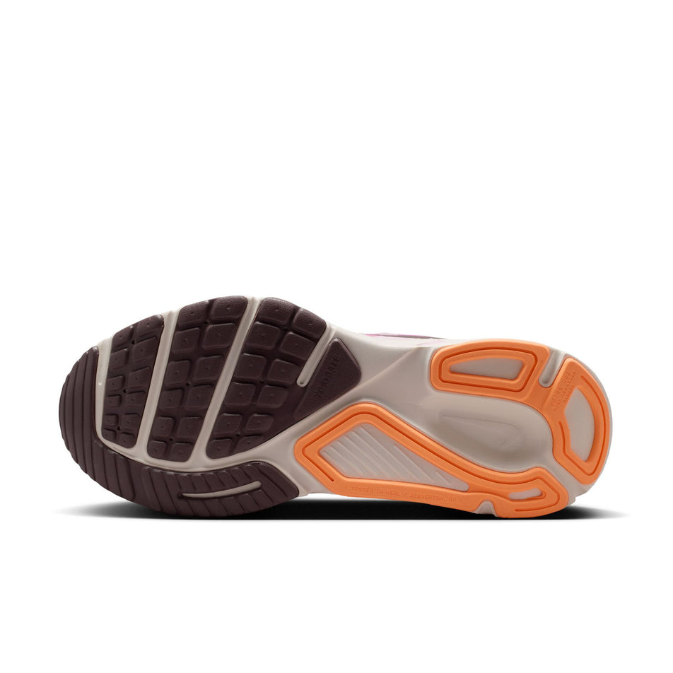 The outsole of the left shoe from a pair of Nike Women's Structure Plus Road Running Shoes in the Light Magenta/Tattoo-Orange Pulse-Pink Foam colourway.