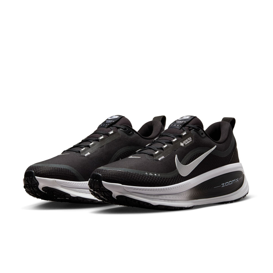 A pair of Nike Men's Vomero 18 GORE-TEX Road Running Shoes in the Black/Metallic Silver-Anthracite-White colourway. (8754898501794)