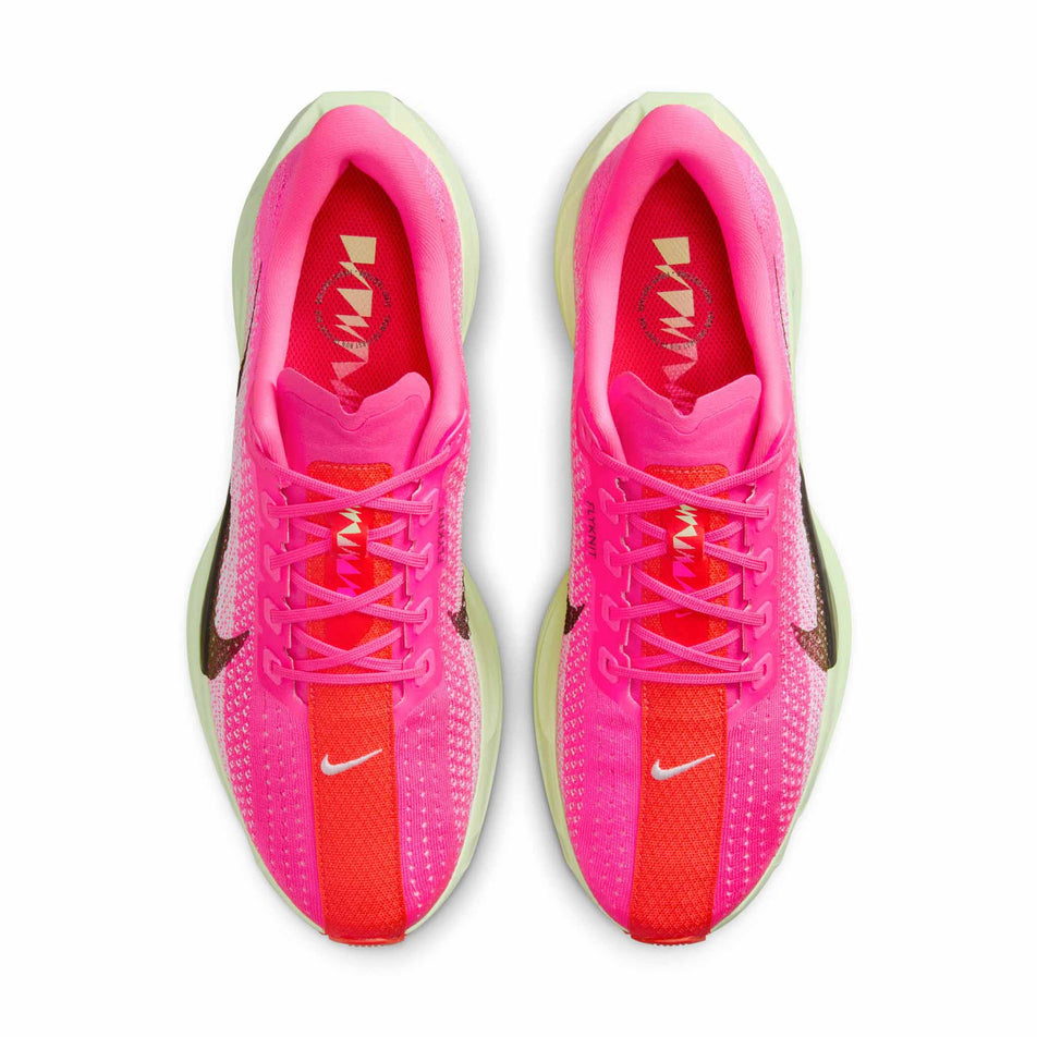 The uppers on a pair of Nike Men's Pegasus Plus Road Running Shoes in the Hyper Pink/Sequoia-Bright Crimson colourway. (8614436044962)
