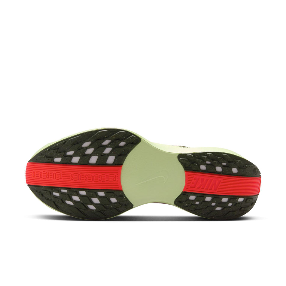 The outsole of the left shoe from a pair of Nike Women's Pegasus Plus Road Running Shoes in the Hyper Pink/Sequoia-Bright Crimson colourway. (8615305871522)