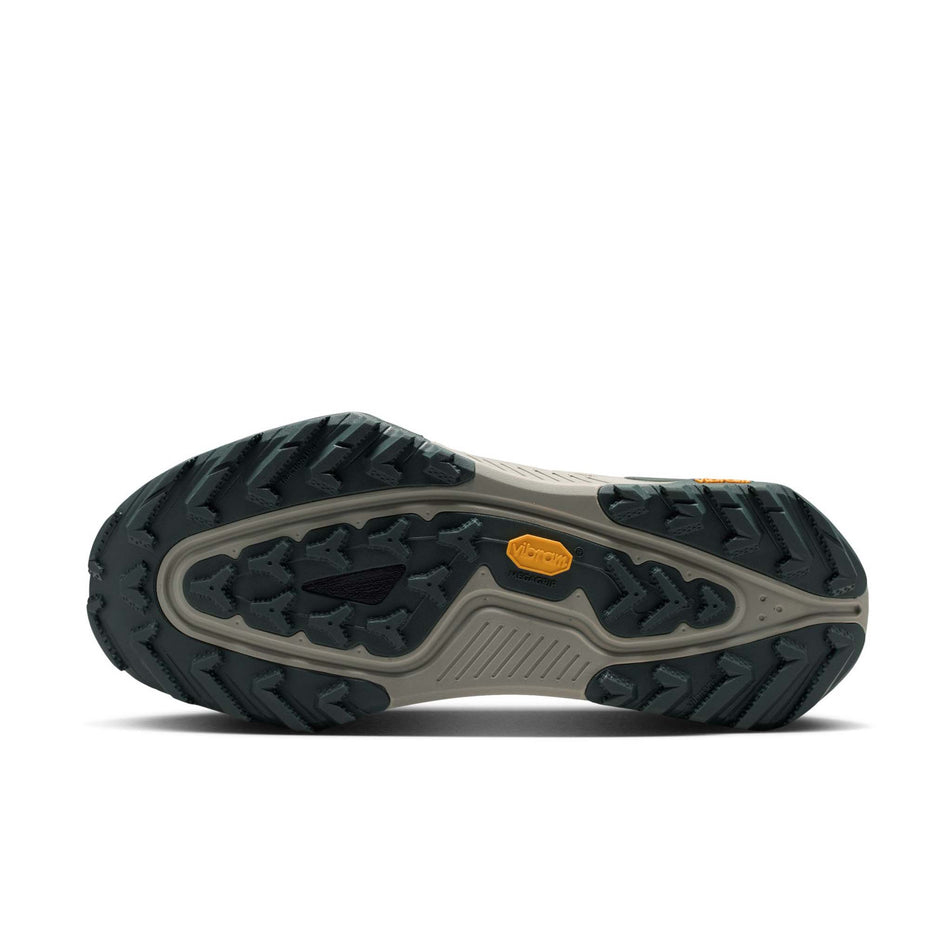 The outsole of the left shoe from a pair of Nike Men's ACG Zegama Trail Running Shoes in the Spruce Fog/Black Spruce-Sea Glass-Black colourway.