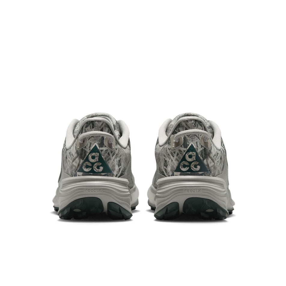 The back of a pair of Nike Men's ACG Pegasus Trail Running Shoes in the Spruce Fog/Black Spruce-Sea Glass colourway.