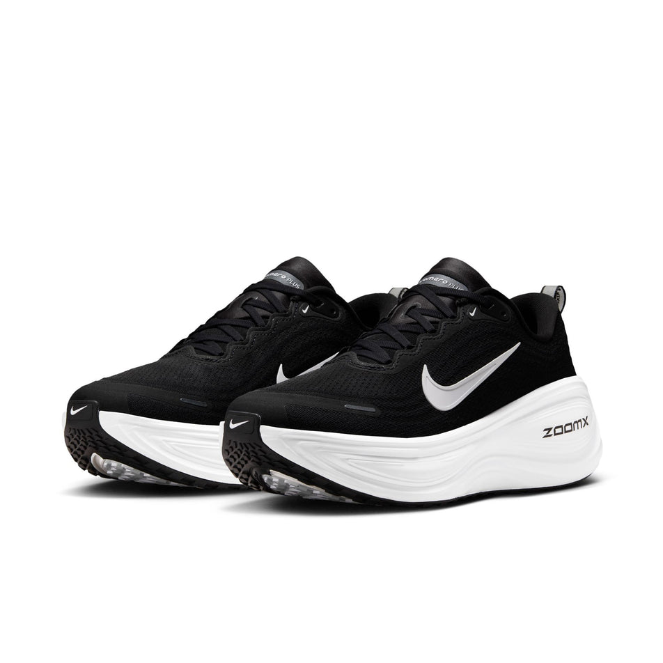 A pair of Nike Men's Vomero Plus Road Running Shoes in the Black/White-Cool Grey-Metallic Dark Grey colourway. (8723654246562)