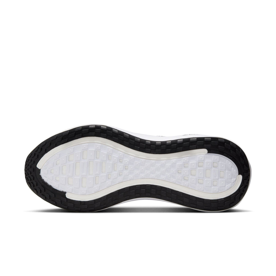 The outsole of the right shoe from a pair of Nike Men's Vomero Plus Road Running Shoes in the Black/White-Cool Grey-Metallic Dark Grey colourway. (8723654246562)