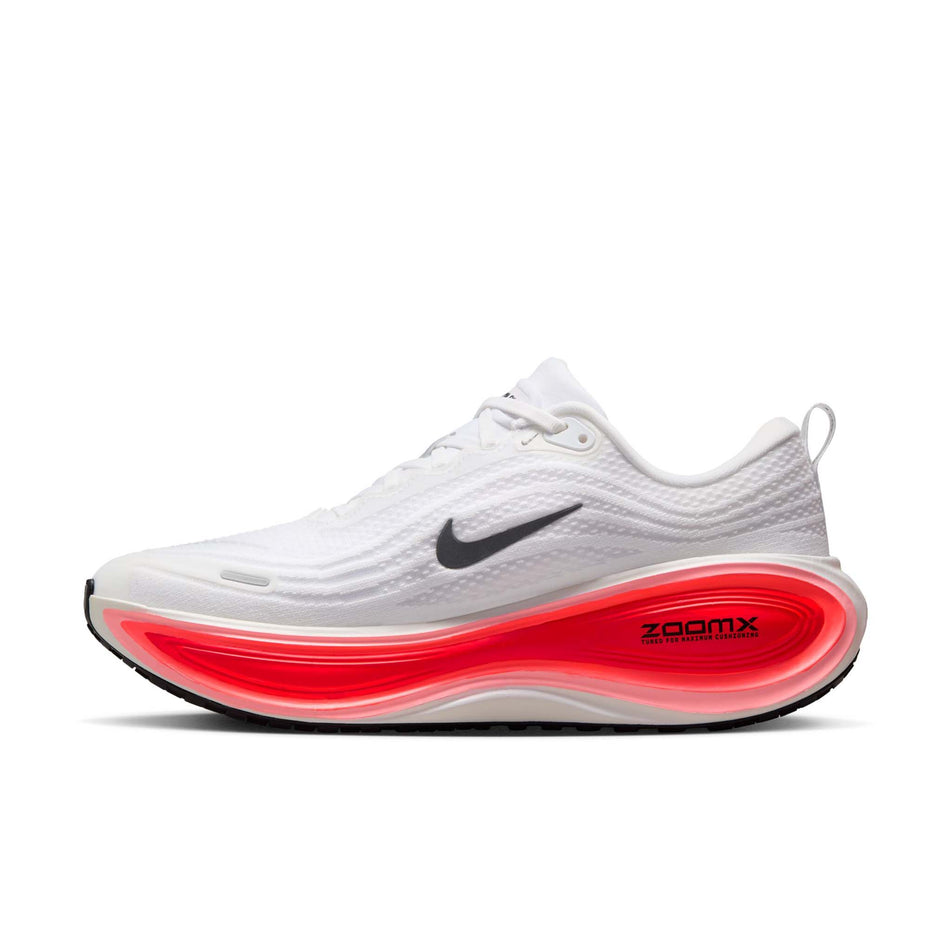 Medial view of the right shoe from a pair of Nike Men's Vomero Plus Road Running Shoes in the White/Black-Bright Crimson colourway. (8723673153698)