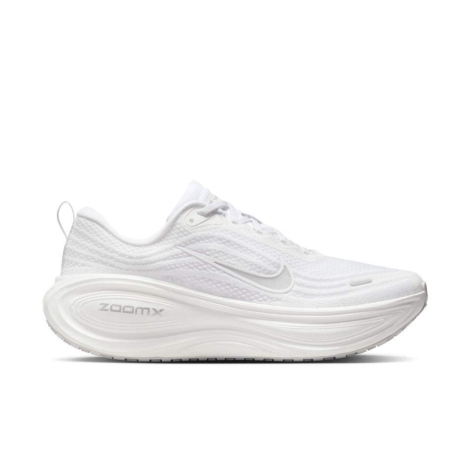 Lateral view of the right shoe from a pair of Nike Men's Vomero Plus Road Running Shoes in the White/Summit White-Photon Dust colourway. (8723689111714)