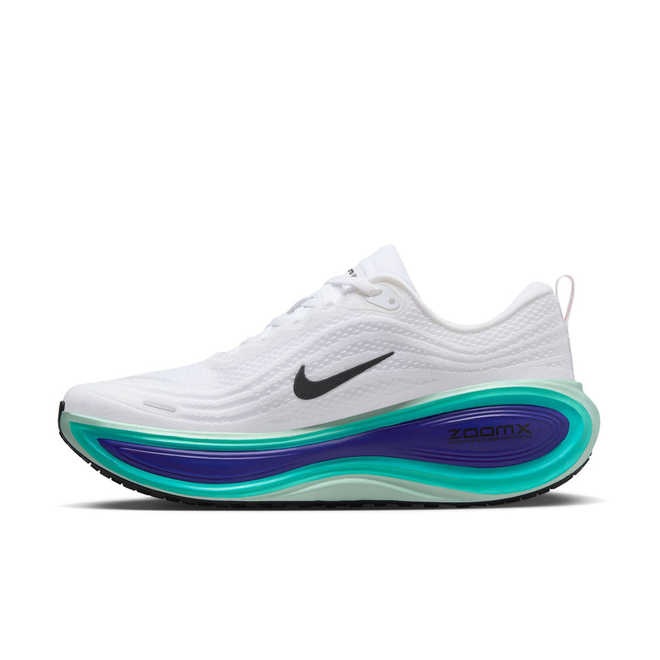 Medial view of the right shoe from a pair of Nike Men's Vomero Plus Road Running Shoes in the White/Black-Bright Concord-Hyper Turquoise colourway.(8754894471330)