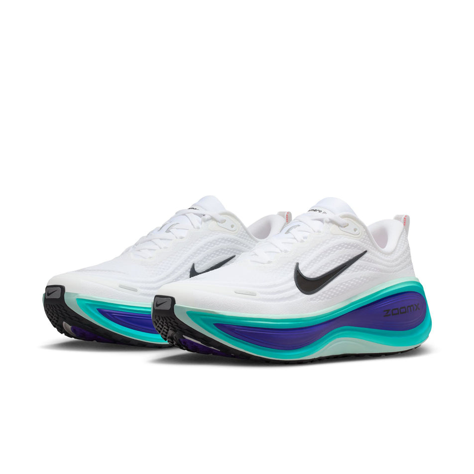 A pair of Nike Men's Vomero Plus Road Running Shoes in the White/Black-Bright Concord-Hyper Turquoise colourway. (8754894471330)