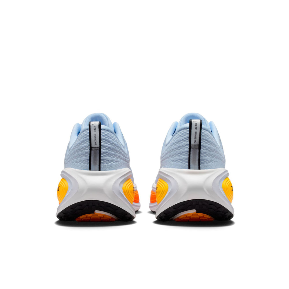 The back of a pair of Nike Men's Vomero Plus Road Running Shoes in the Hydrogen Blue/Black-White-Total Orange colourway.