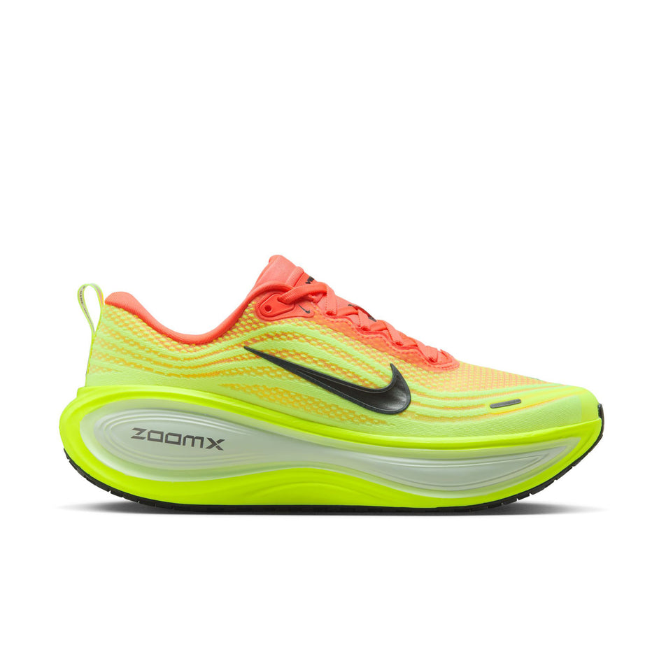 Lateral view of the right shoe from a pair of Nike Men's Vomero Plus Road Running Shoes in the Bright Mango/Metallic Dark Grey Volt colourway. (8723707166882)