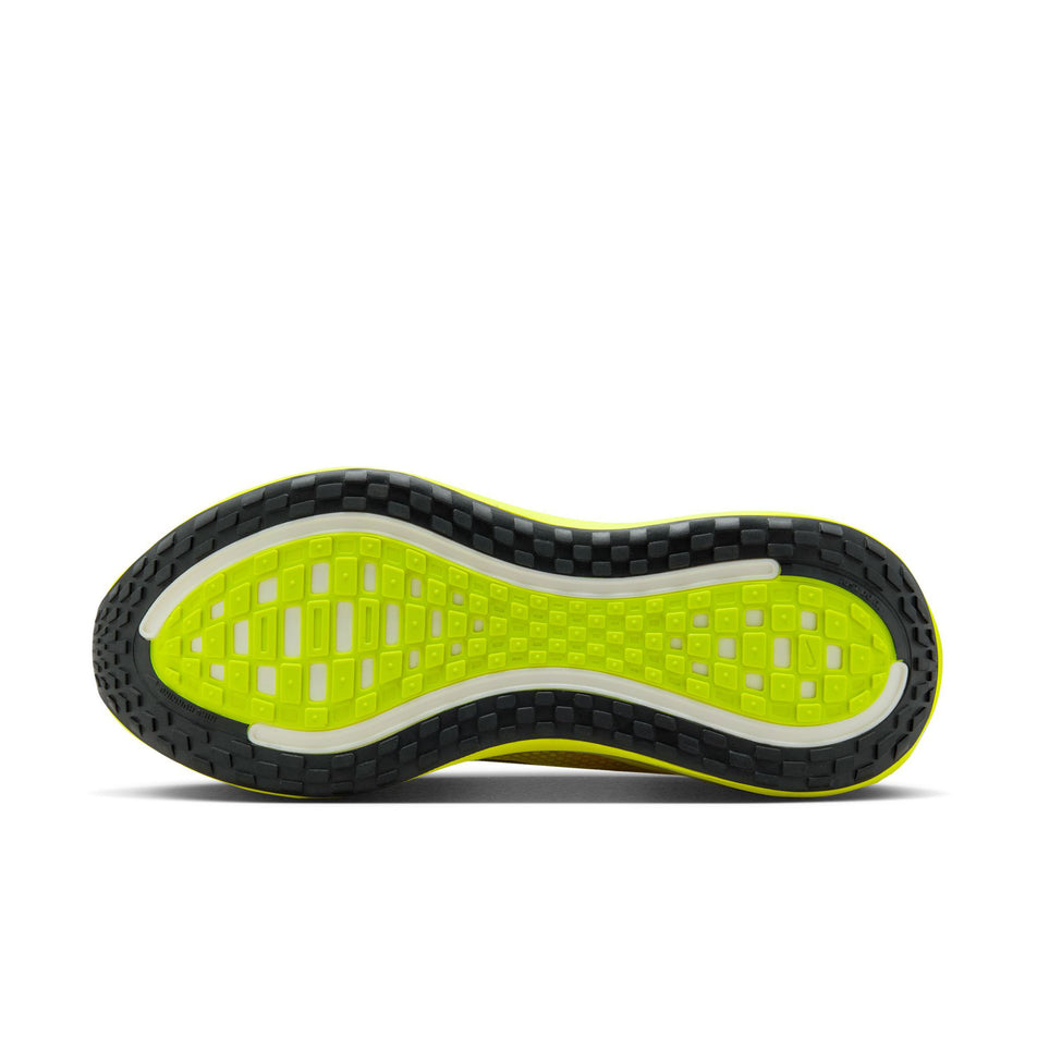 The outsole of the left shoe from a pair of Nike Men's Vomero Plus Road Running Shoes in the Bright Mango/Metallic Dark Grey Volt colourway. (8723707166882)