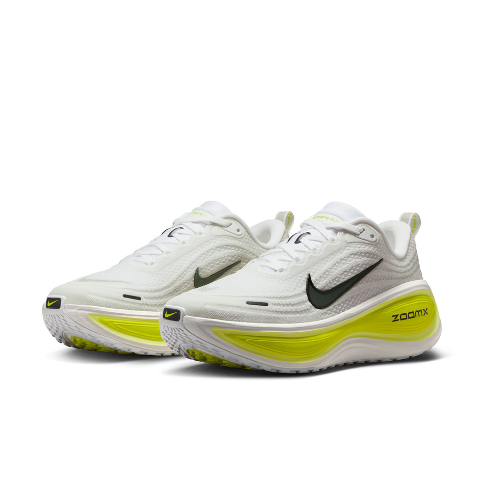 A pair of Nike Women's Vomero Plus Road Running Shoes in the White/Black-Cyber-Light Lemon Twist colourway.