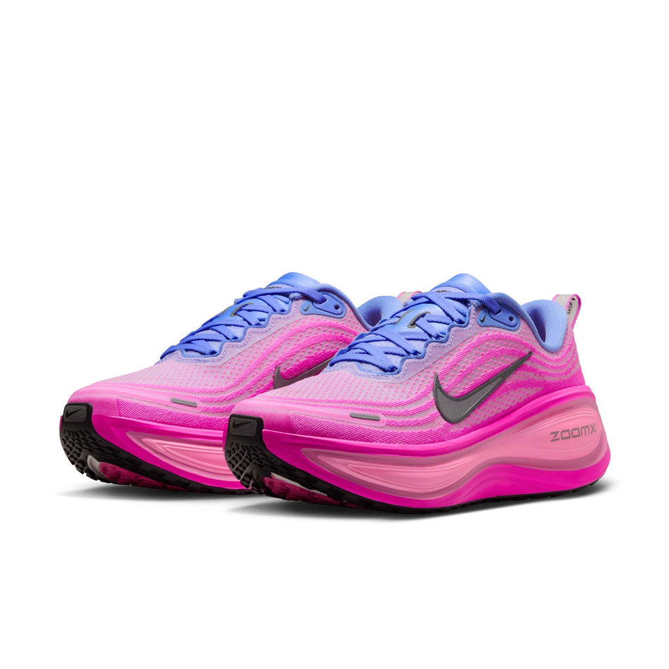 A pair of Nike Women's Vomero Plus Road Running Shoes in the Royal Pulse/Metallic Dark Grey-Fire Pink colourway. (8725329608866)
