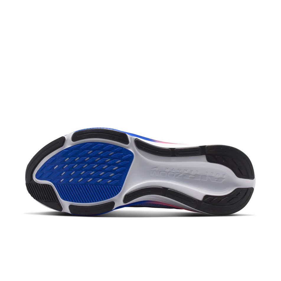 The outsole of the left shoe from a pair of Nike Men's Pegasus 42 Road Running Shoes in the White/Black-Racer Blue-Atomic Pink colourway.