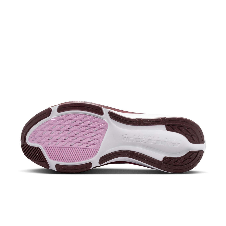 The outsole of the left shoe from a pair of Nike Women's Pegasus 42 Road Running Shoes in the Bleached Lilac/Pink Rise-Mystic Dates colourway.