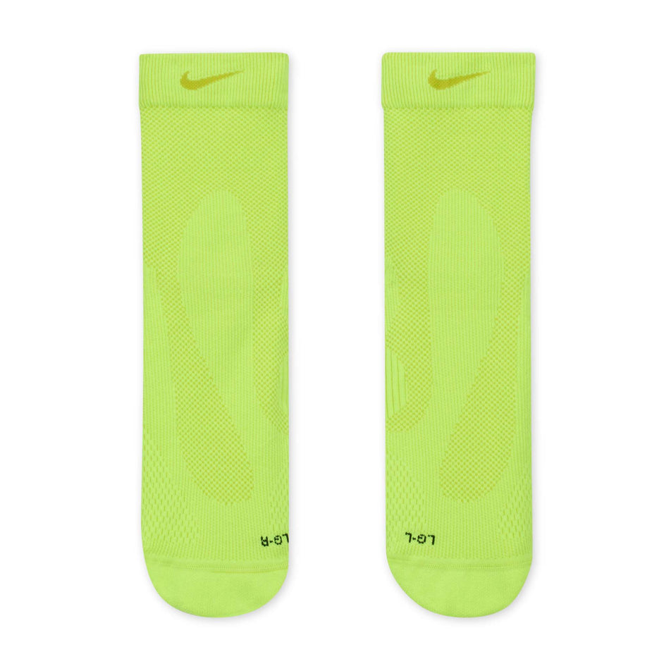 Front view of a pair of Nike Lightweight Running Micro Crew Socks in the Volt/Bright Cactus/Black/Bright Cactus colourway.
