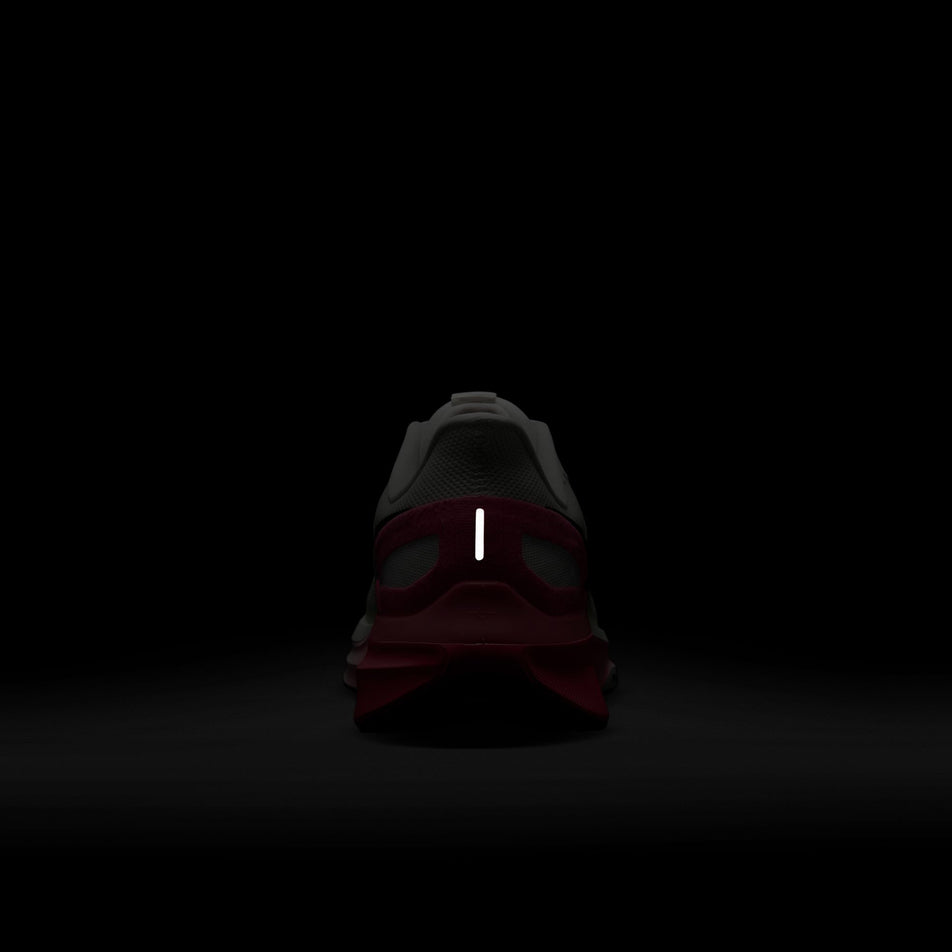 The reflective strip on the back of Nike Men's Structure 25 Road Running Shoes in the Sail/Sequoia-Hyper Pink-Bright Crimson colourway. (8614517276834)