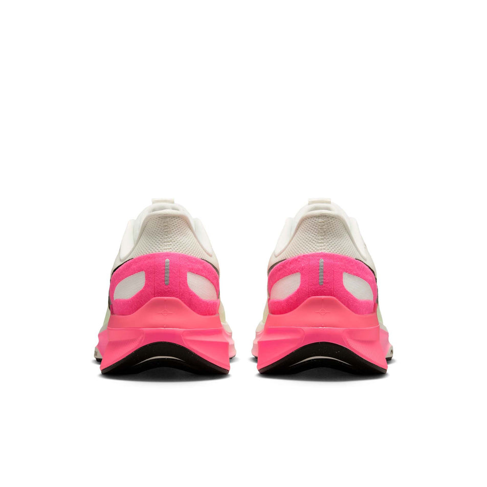 The back of a pair of Nike Men's Structure 25 Road Running Shoes in the Sail/Sequoia-Hyper Pink-Bright Crimson colourway. (8614517276834)