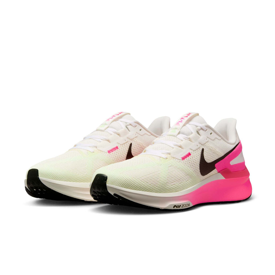 A pair of Nike Men's Structure 25 Road Running Shoes in the Sail/Sequoia-Hyper Pink-Bright Crimson colourway. (8614517276834)