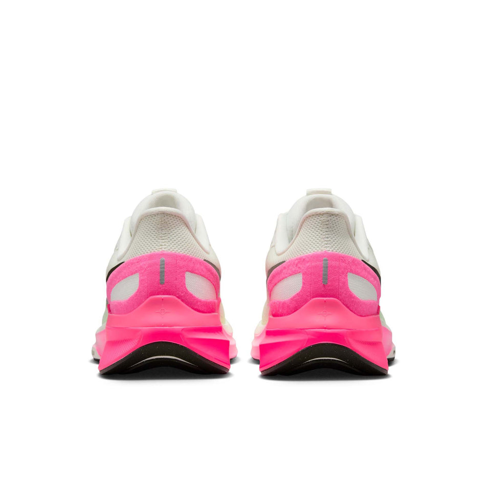 The back of a pair of Nike Women's Structure 25 Road Running Shoes in the Sail/Sequoia-Hyper Pink-Bright Crimson colourway. (8615649837218)