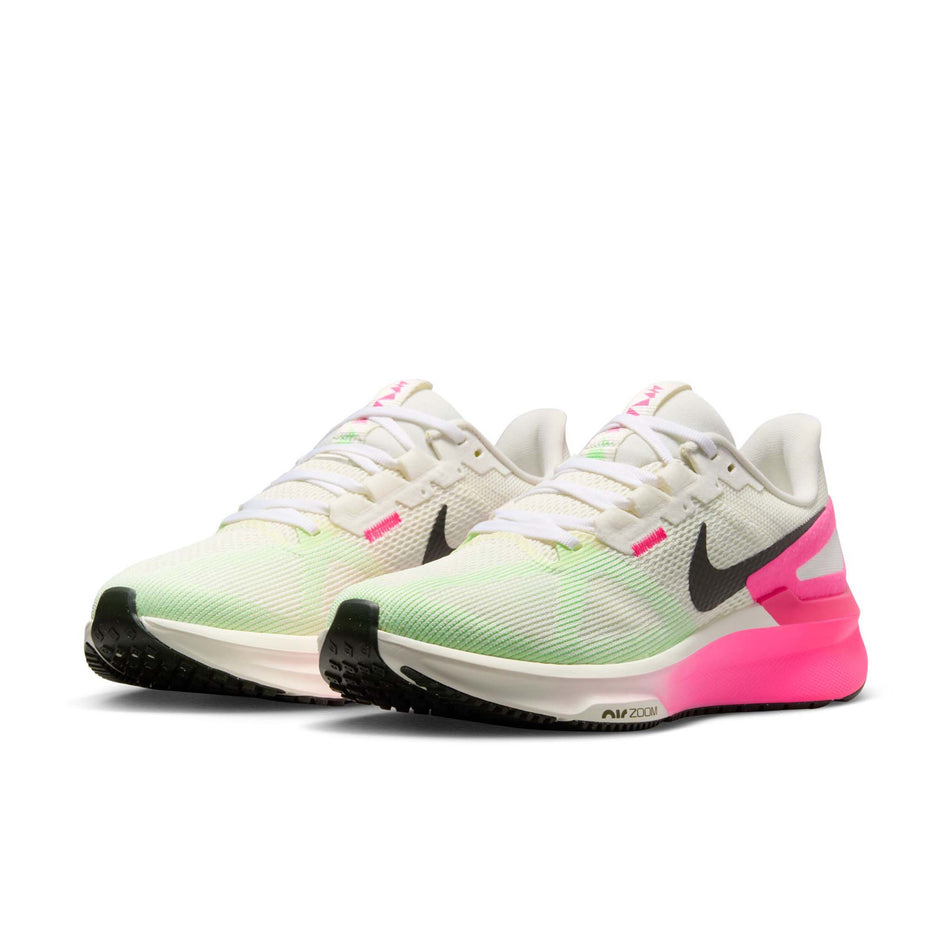 A pair of Nike Women's Structure 25 Road Running Shoes in the Sail/Sequoia-Hyper Pink-Bright Crimson colourway. (8615649837218)