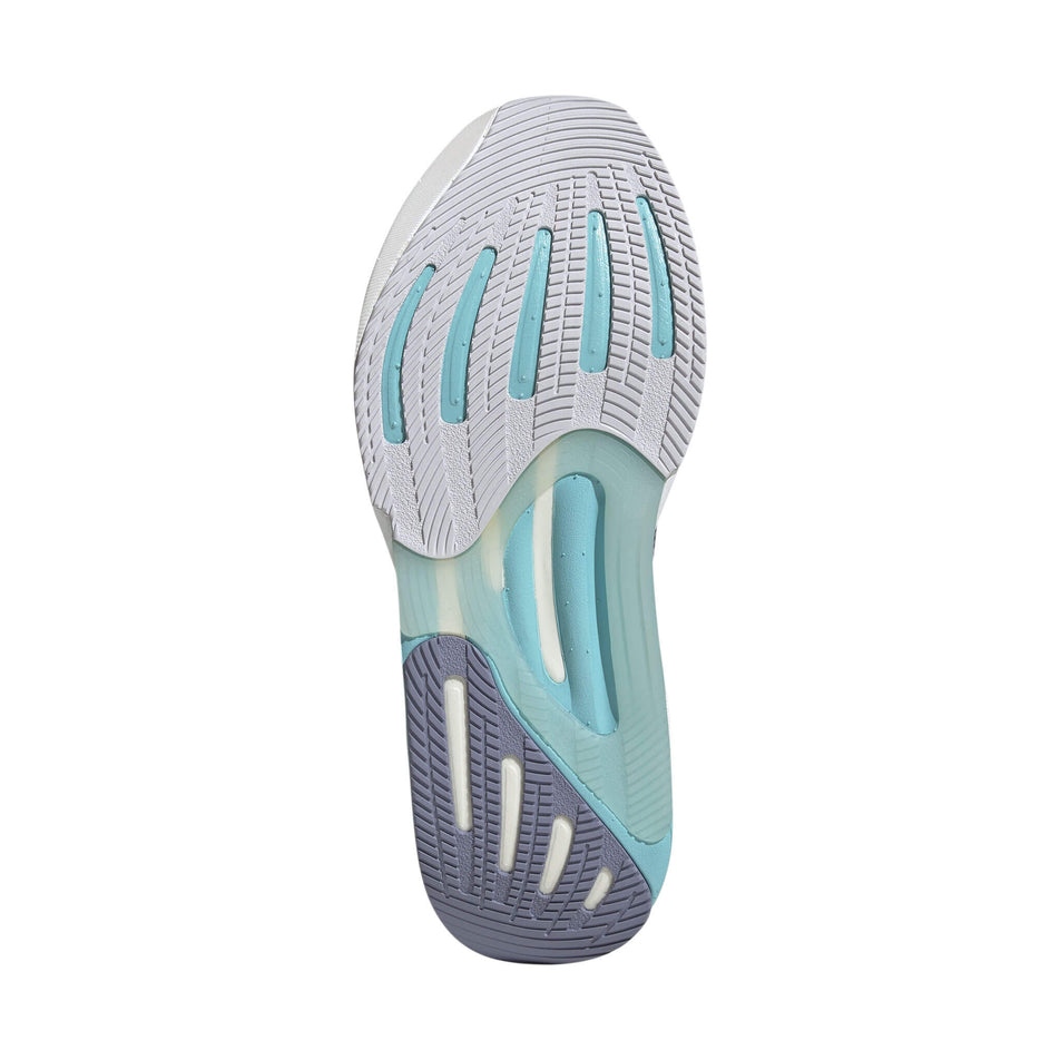 Outsole of the right shoe from a pair of adidas Women's Supernova Solution Running Shoes in the Lucid Blue/Purple Tint/Flash Aqua colourway. (8472655724706)