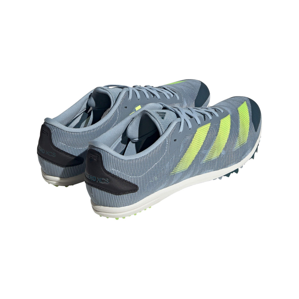 A pair of adidas unisex adizero XCS Running Spikes in the wonder blue/lucid lemon/arctic night colourway (8030093901986)