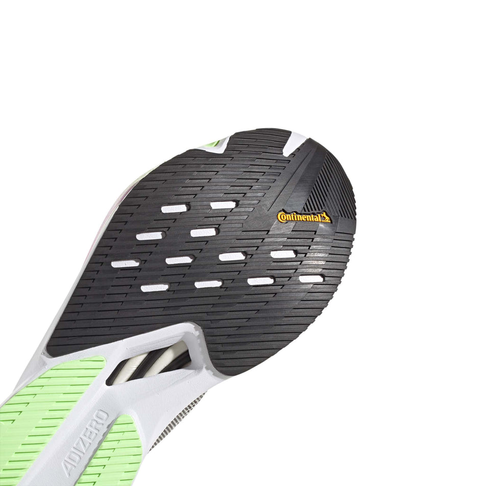 Front two-thirds of the outsole on the right shoe from a pair of adidas Men's Adizero Boston 12 Running Shoes in the Aurora Black/Zero Met./Green Spark colourway (8115785924770)