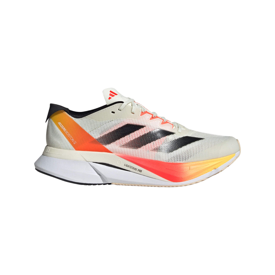 Lateral side of the right shoe from a pair of adidas Women's Boston 12 Running Shoes in the Ivory/Iron Met./Solar Red colourway (8192164298914)