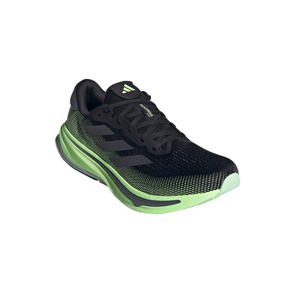 Lateral side of the right shoe from a pair of adidas Men's Supernova Rise Running Shoes in the Core Black/Grey Five/Green Spark colourway (8115581714594)