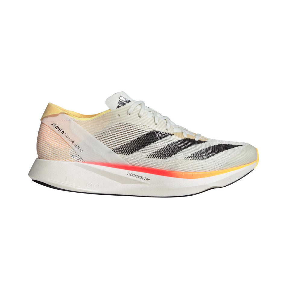Lateral side of the right shoe from a pair of adidas Men's Takumi Sen 10 Running Shoes in the Ivory/Core Black/Off White Colourway (8193603174562)