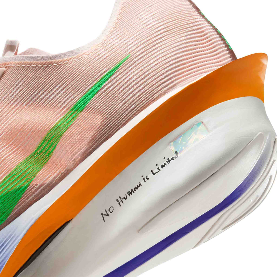 Close-up view of the midsole - outsole - of the left shoe from a pair of Nike Men's Vaporfly 4