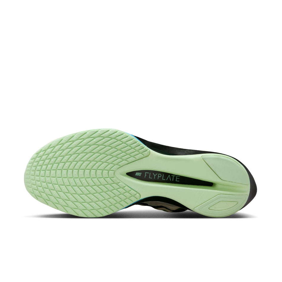The outsole of the left shoe from a pair of Nike Women's Vaporfly 4 Road Racing Shoes in the Silt Red/Black-Barely Volt-Pearl Pink colourway. (8724620476578)
