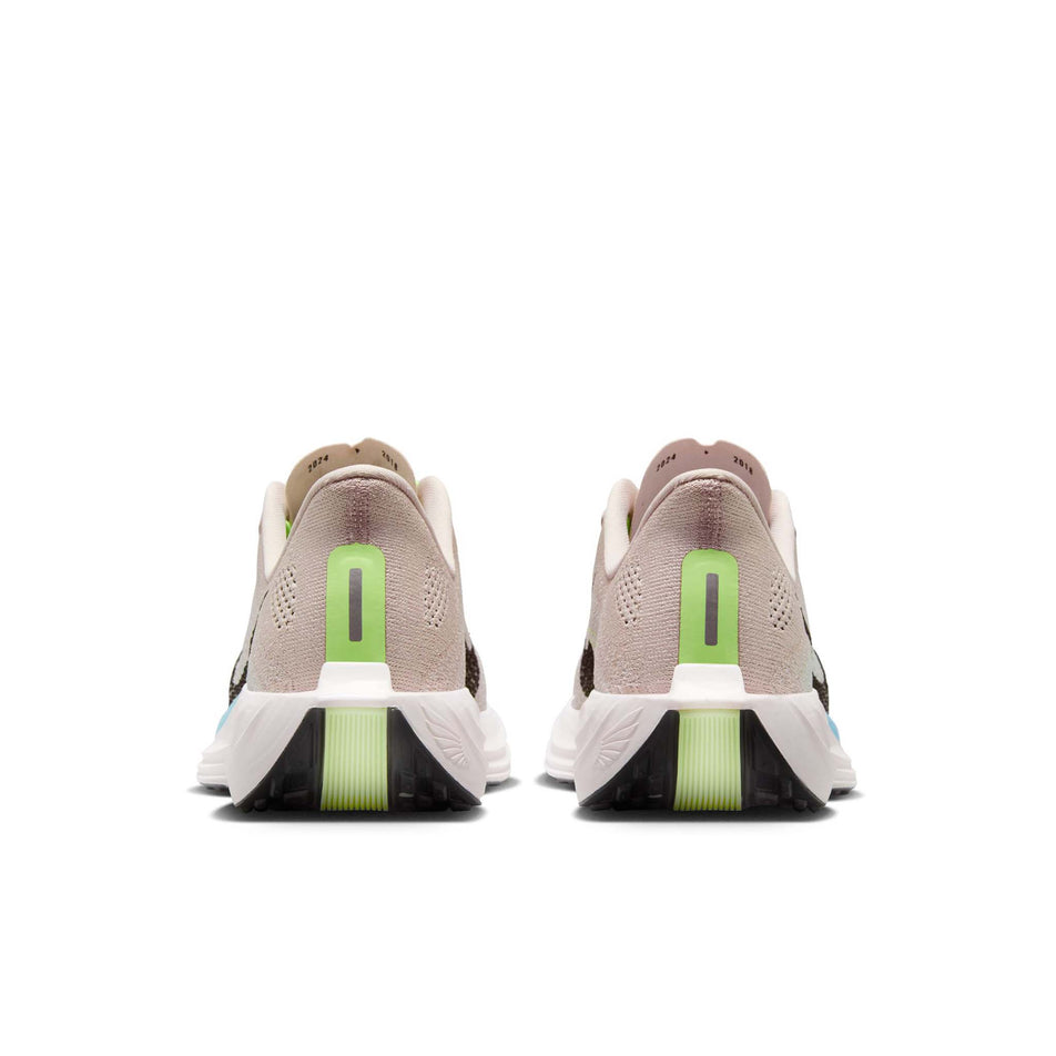 The back of a pair of Nike Women's Pegasus Plus Road Running Shoes in the Silt Red/Black-Barely Volt-Platinum Tint colourway. (8724641415330)