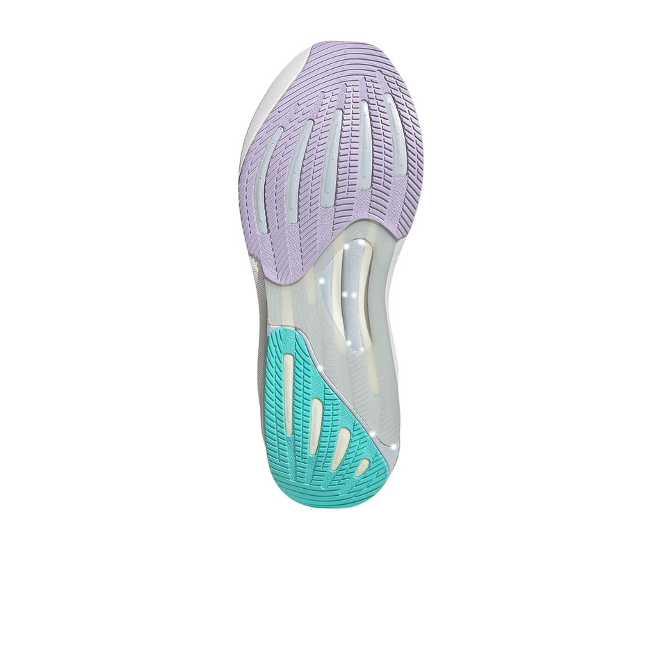 Outsole of the left shoe from a pair of adidas women's Supernova Rise Running Shoes in the Ftwr White/Linen Green Met./Flash Aqua colourway (8339206406306)