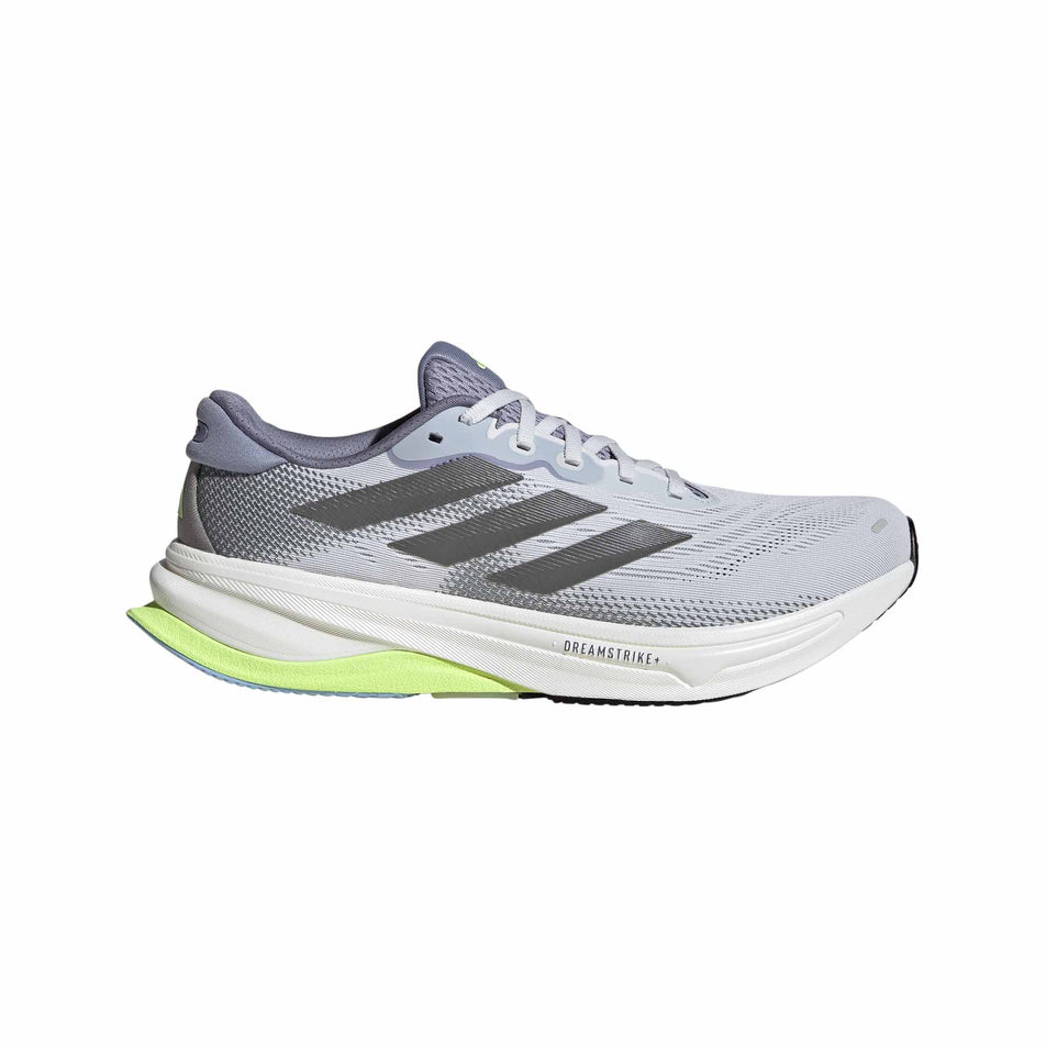 Lateral view of the right shoe from a pair of adidas Men's Supernova Solution 2 in the Dash Grey/Iron Met./Hi-Res Yellow colourway. (8635074609314)
