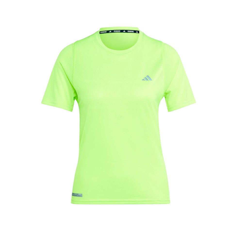 Front view of an adidas Women's Ultimate Knit T-Shirt in the Lucid Lemon colourway (8005345771682)