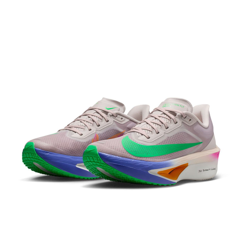 A pair of Nike Women's Zoom Fly 6 Road Running Shoes in the Silt Red/Green Shock-Persian Violet colourway.