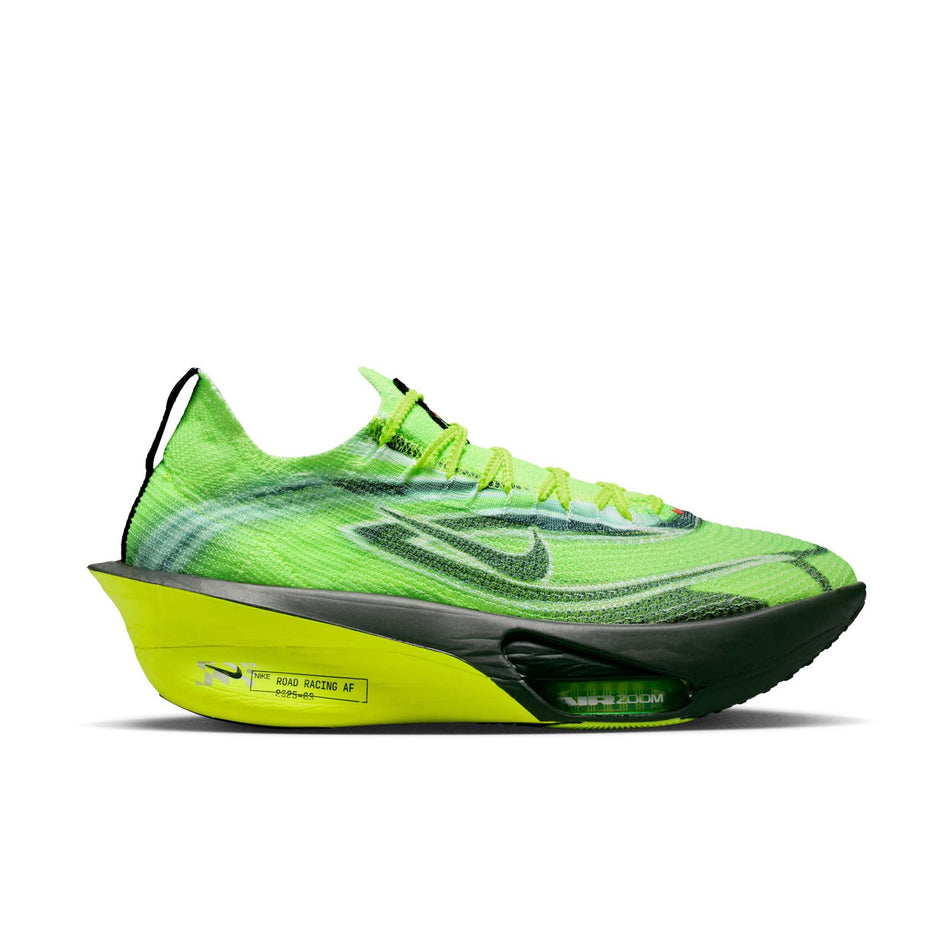 Lateral view of the right shoe from a pair of Nike Men's Alphafly 3 Road Racing Shoes in the Multi-Color/Black-Volt-White colourway. (8783793062050)