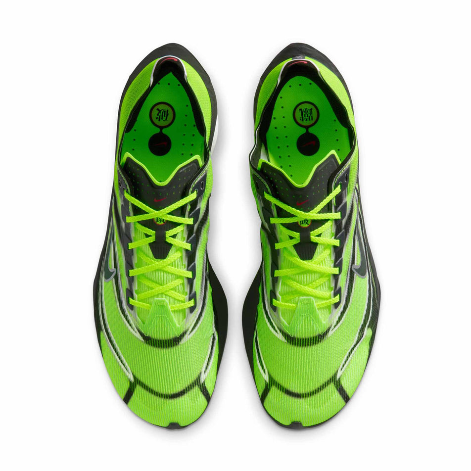 The uppers of a pair of Nike Men's Vaporfly 4 Road Racing Shoes in the Multi-Color/Black-Volt-White colourway. (8791535026338)