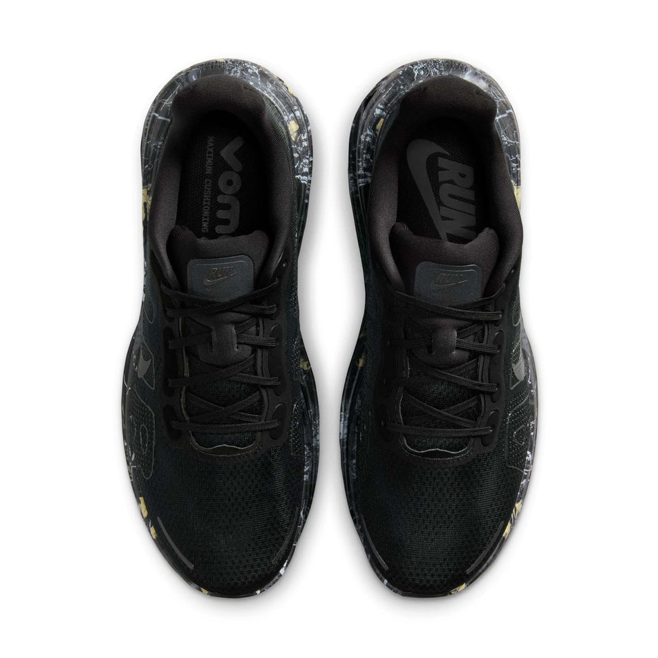 The uppers of a pair of Nike Men's Vomero Premium Realtree® Road Running Shoes in the Black/Dark Smoke Grey/Anthracite/Metallic Dark Grey colourway.