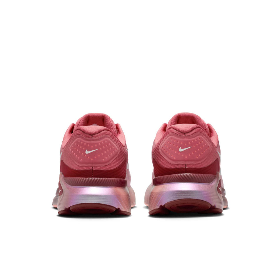 The back of a pair of Nike Women's Structure 26 Road Running Shoes in the Light Redwood/Barely Green-Team Red colourway.