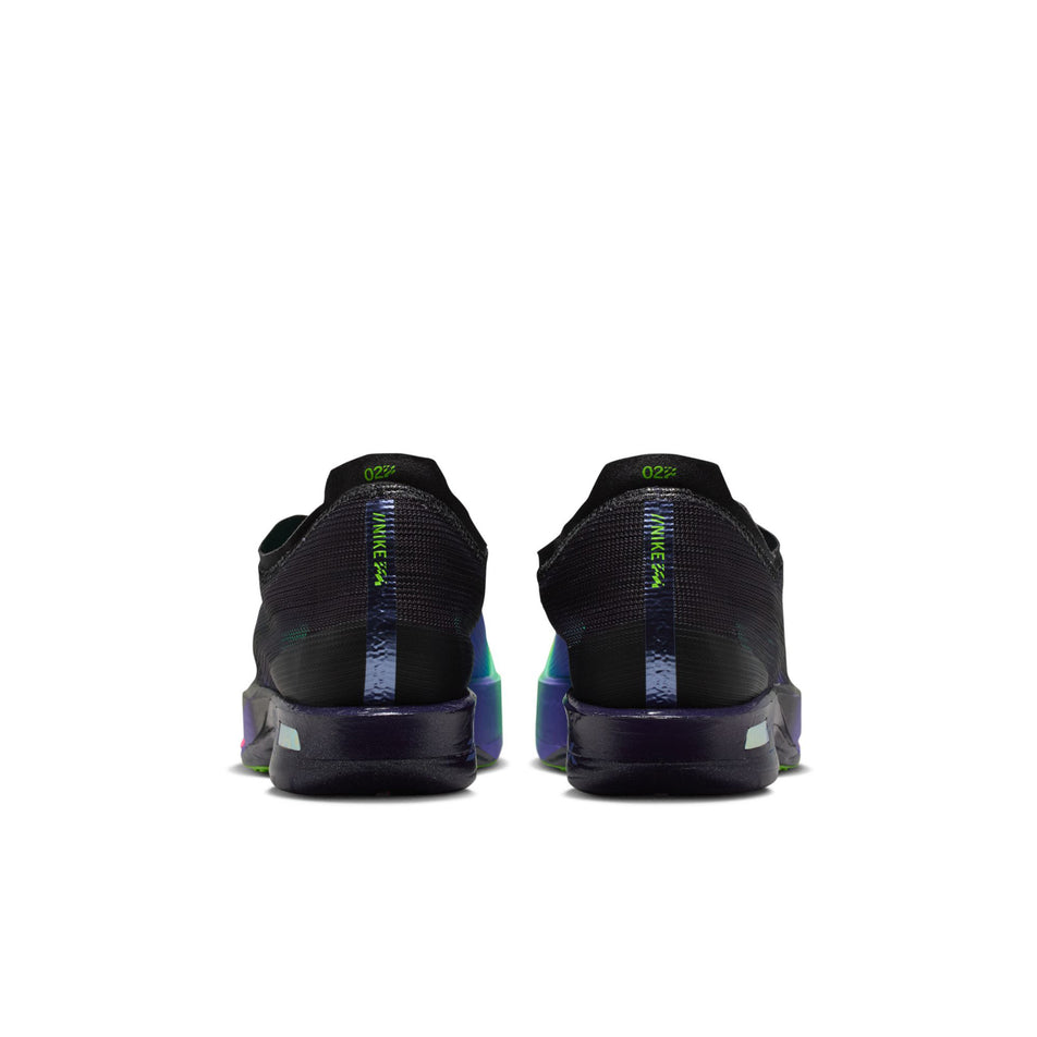 The back of a pair of Nike Men's Streakfly 2 Glam Road Racing Shoes in the Dark Obsidian/Black-Electric Green colourway.