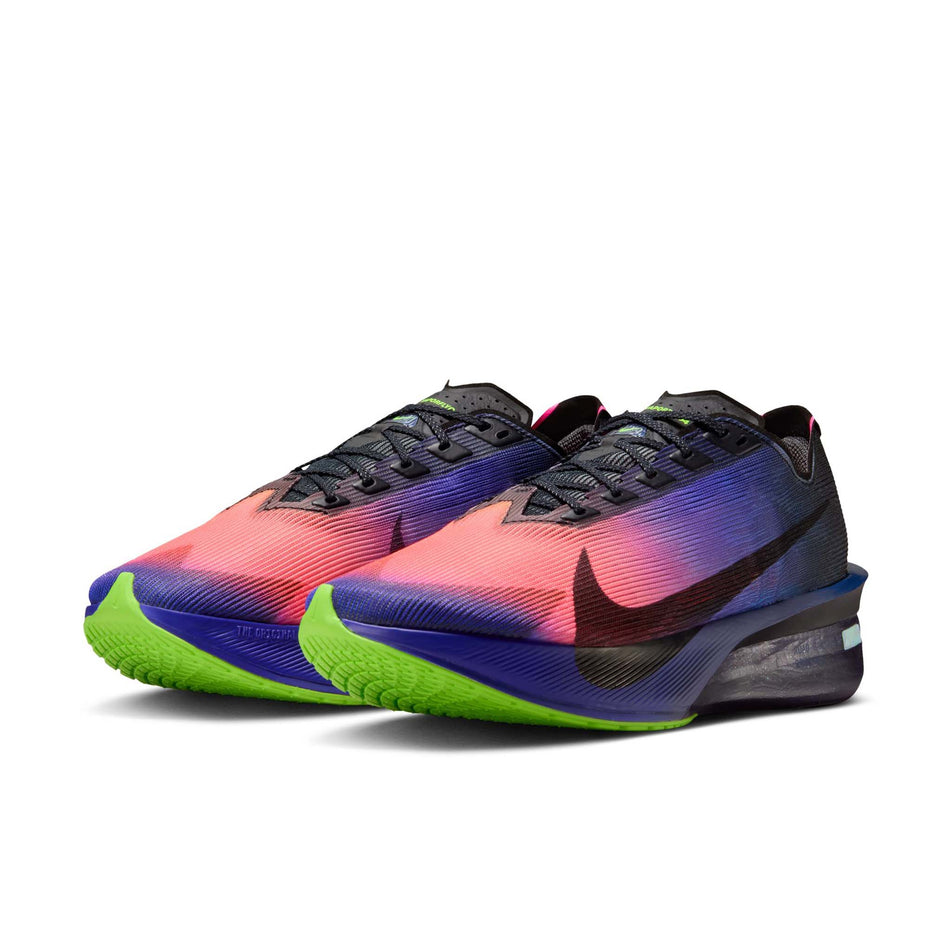 A pair of Nike Men's Vaporfly 4 Glam Road Racing Shoes in the Dark Obsidian/Black-Purple Dynasty colourway.