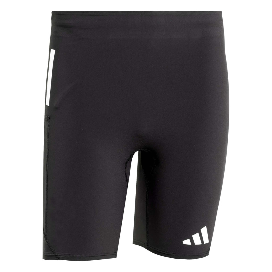Front view of the adidas Men's Adizero Short Tight in the Black colourway. (8566625599650)