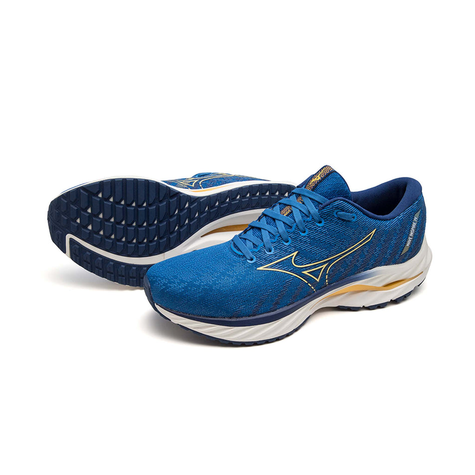 A pair of Mizuno Men's Wave Inspire 19 Running Shoes in the Blue colourway. (8077132267682)