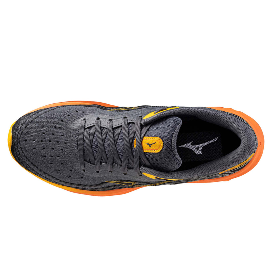 Upper of the left shoe from a pair of Mizuno Men's Wave Skyrise 5 Running Shoes in the Turbulence/Citrus/Nasturtium colourway (8146828624034)