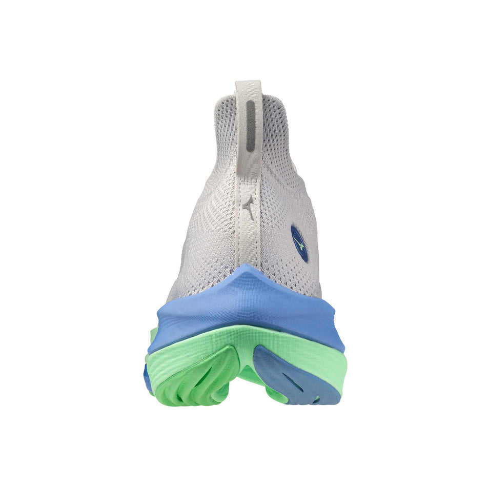 The back of the right shoe from a pair of Mizuno Men's Neo Vista Running Shoes in the Nimbus Cloud/Vintage Indigo/Neo Mint colourway. (8547525689506)