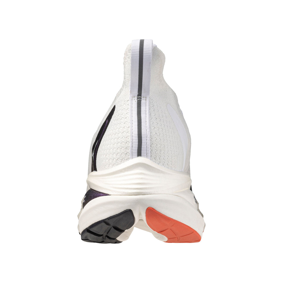 The back of the left shoe from a pair of Mizuno Men's Neo Vista 2 Running Shoes in the White/White/Iris Bloom colourway. (8675489218722)