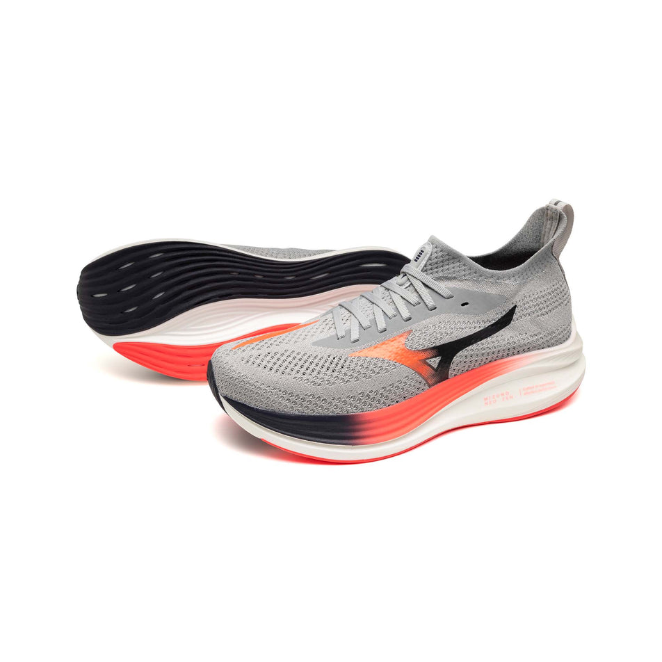 A pair of Mizuno Men's Neo Zen Running Shoes in the Odyssey Gray/Silver/Citrus colourway. (8691805651106)